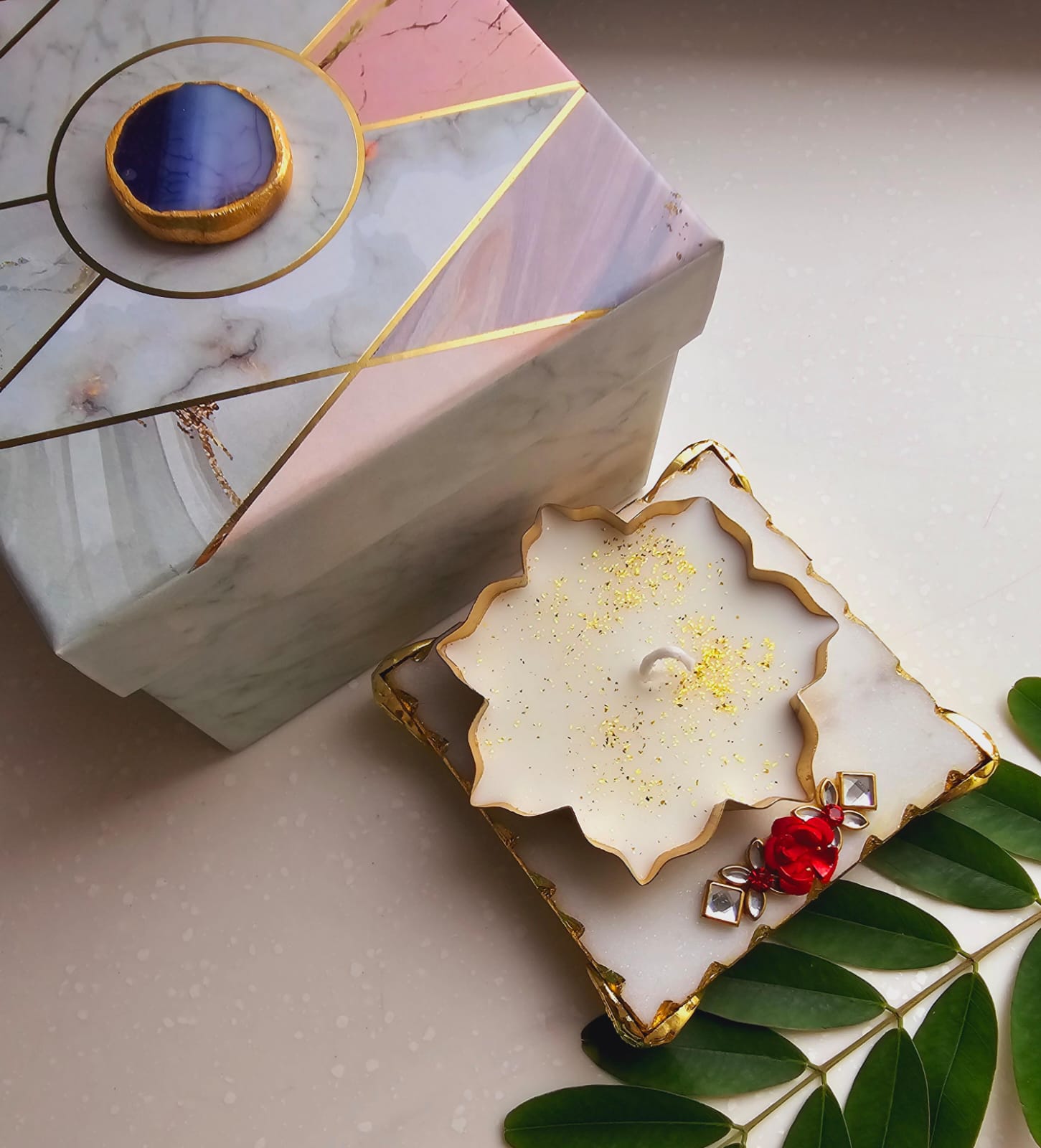 Marble Chowki × Metal Votive Candle - Image 6