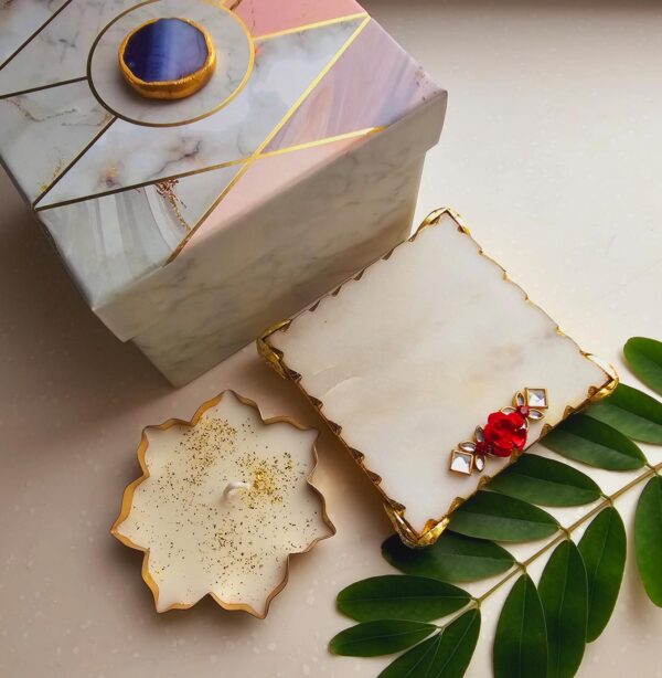 Marble Chowki × Metal Votive Candle