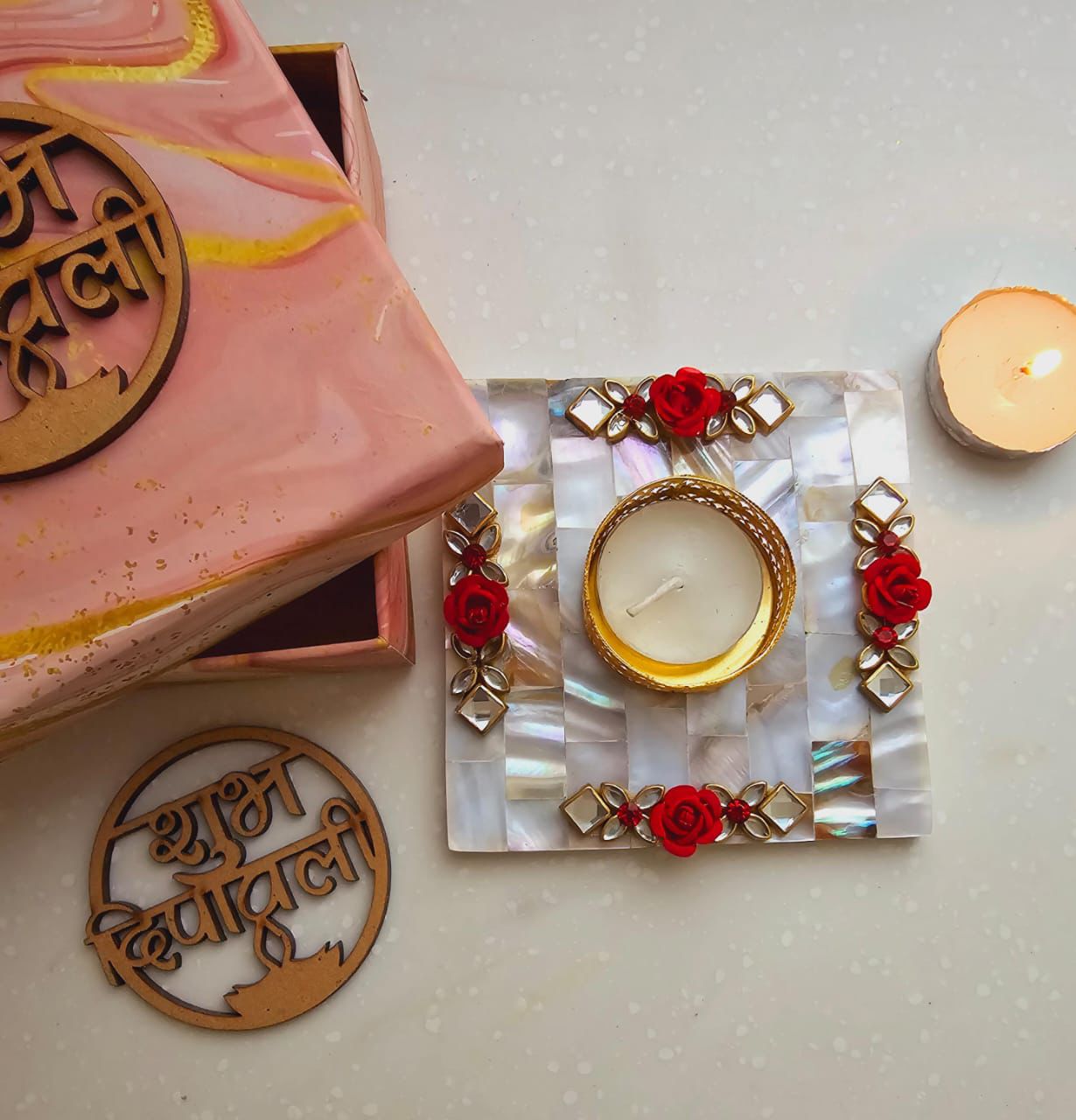 Mother of pearl tealights - Image 2