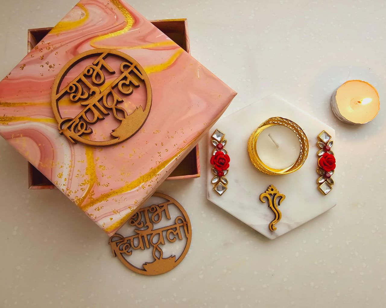 Hexagon Marble Tealights - Image 2