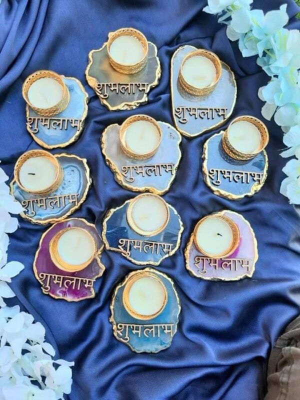Agate tealights with shubh labh