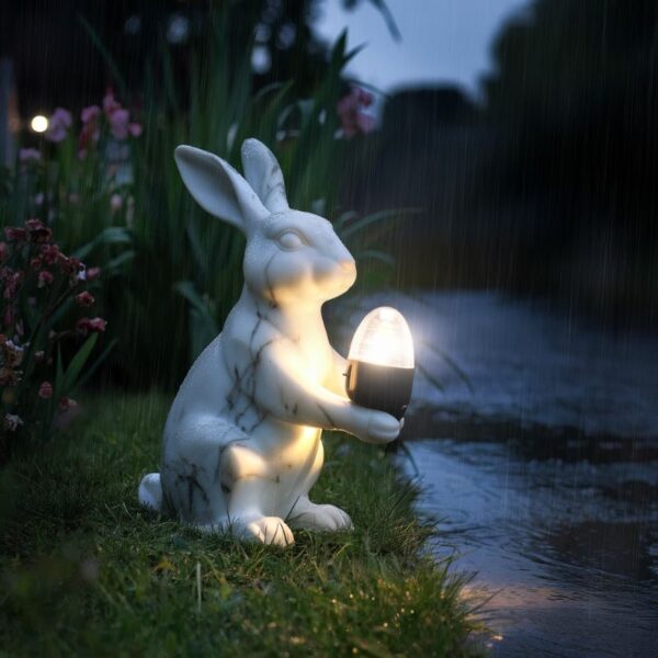 "Luminous Bunny – Marble Finish Garden Light Sculpture "