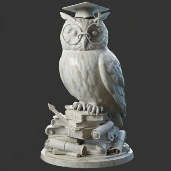 Wise Scholar Owl marble sculpture