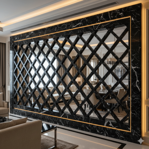 Black Marble Diamond Lattice Jali Partition