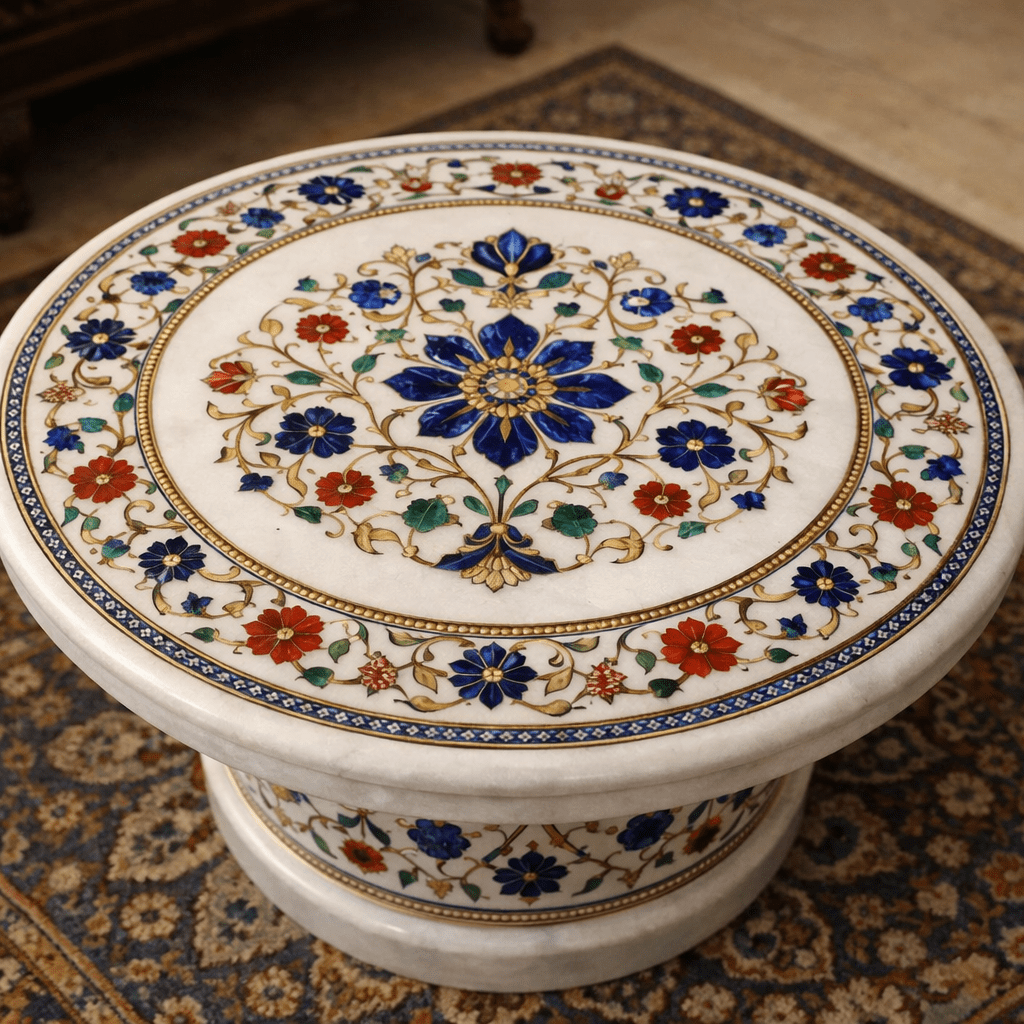 Luxury Marble Inlay Round Tea Table