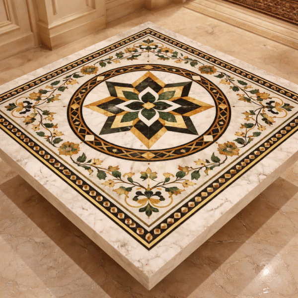Luxury Marble Inlay Square Coffee Table