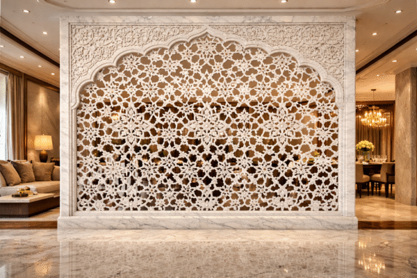 Mughal Arch White Marble Jali Partition