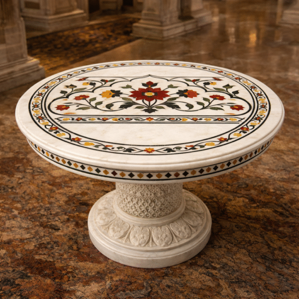 Timeless Marble Inlay Accent Table