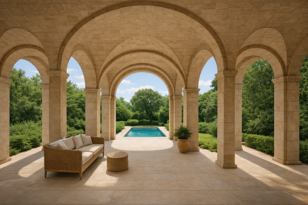 Vaulted or Domed Stone Roof Pergola Design 