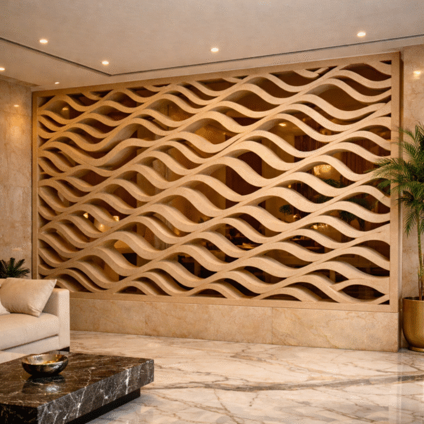 Wave Pattern Marble Jali Partition