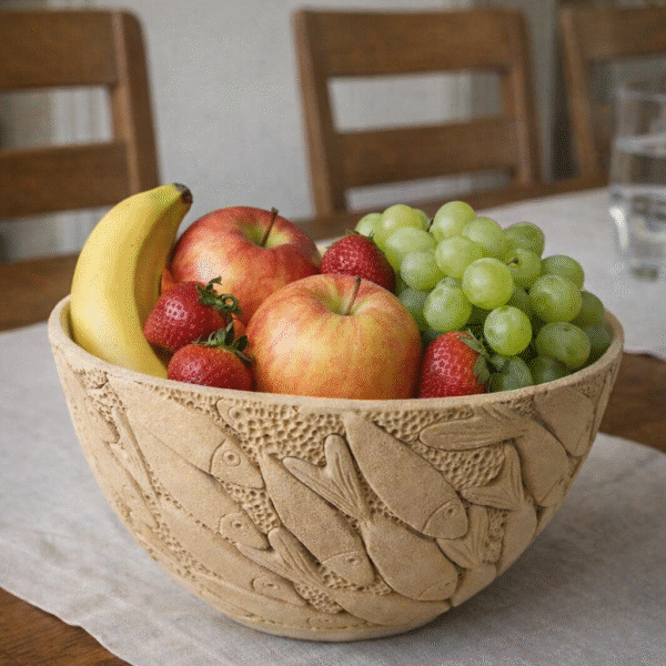Aqua Heritage Hand-Carved Stone Fruit Bowl