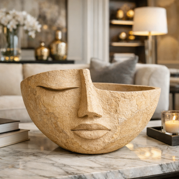 Artistic Face Stone Planter Bowl