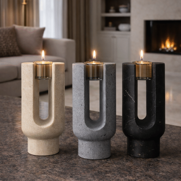 Aurora Stone U-Cut Candle Holder Set