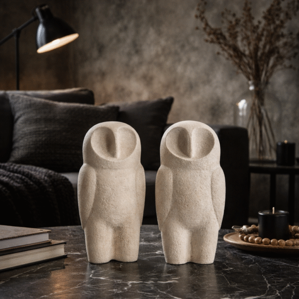 Minimalist Stone Owl Sculpture Set
