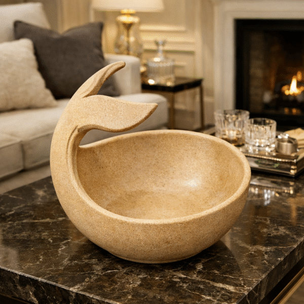 Swan Crest Hand-Carved Stone Decorative Bowl