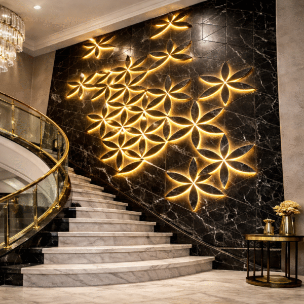Celestial Bloom Backlit Marble Wall Panel