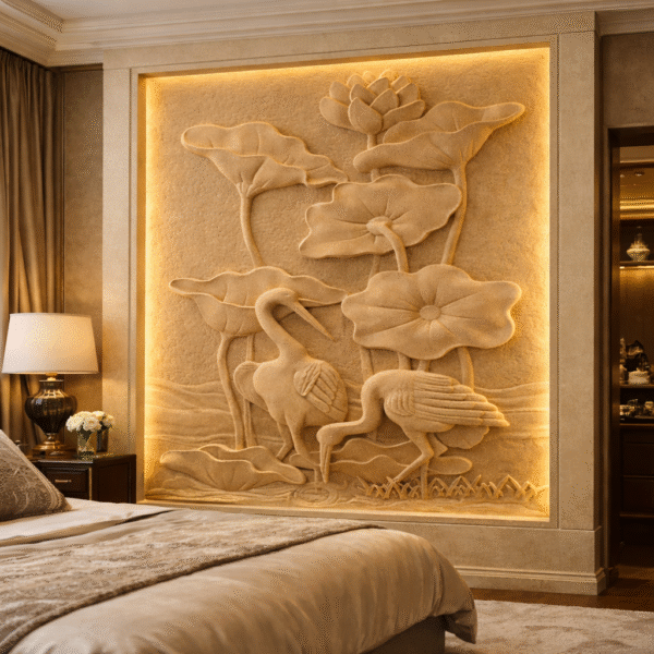 Lotus Crane Sandstone Wall Panel