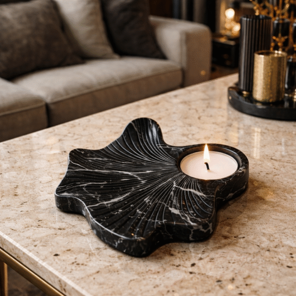 Midnight Ripple Marble Tea Light Holder