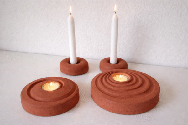 Terracotta Ripple Candle Holder Set