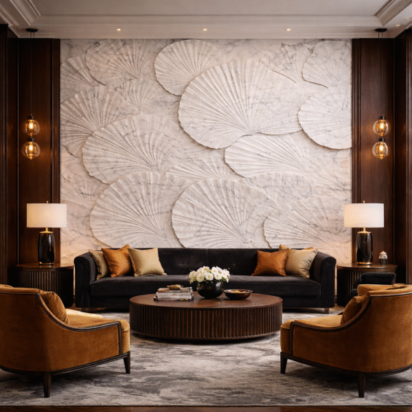 White Marble Shell Pattern Wall Panel